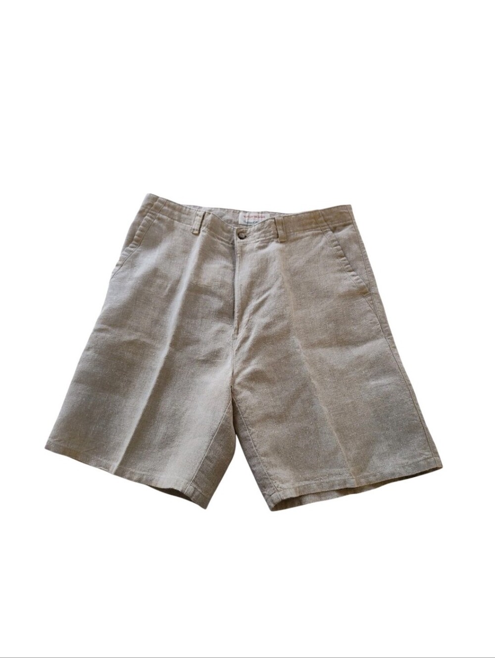 Boston Traders Mens 100% Linen Shorts Size 33 Beige Flat Front 7.5" Inseam Vtg